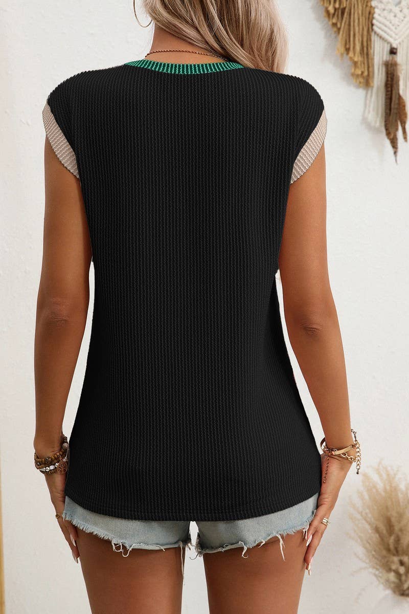 CWTBLSL0961_COLORBLOCK TWIST SEAM SLEEVELESS CREW NECK TANK