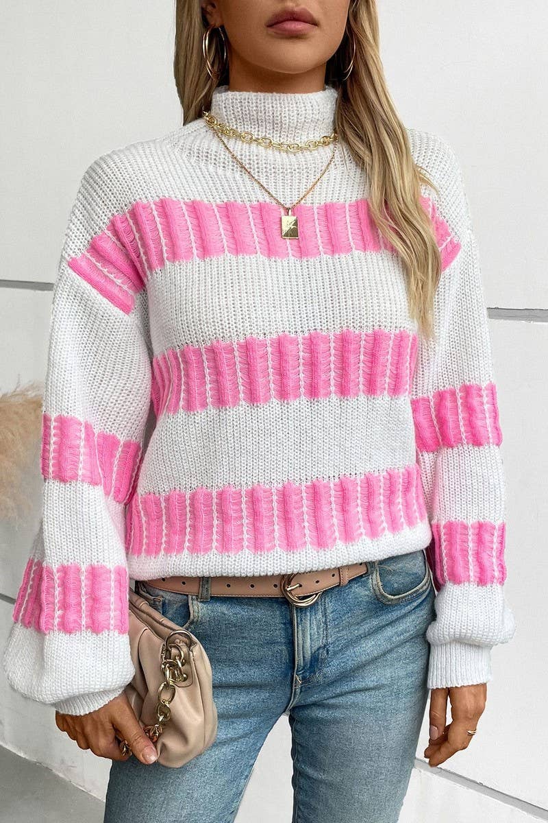 CWOSWL2931_STRIPED MOCK NECK KNIT SWEATER