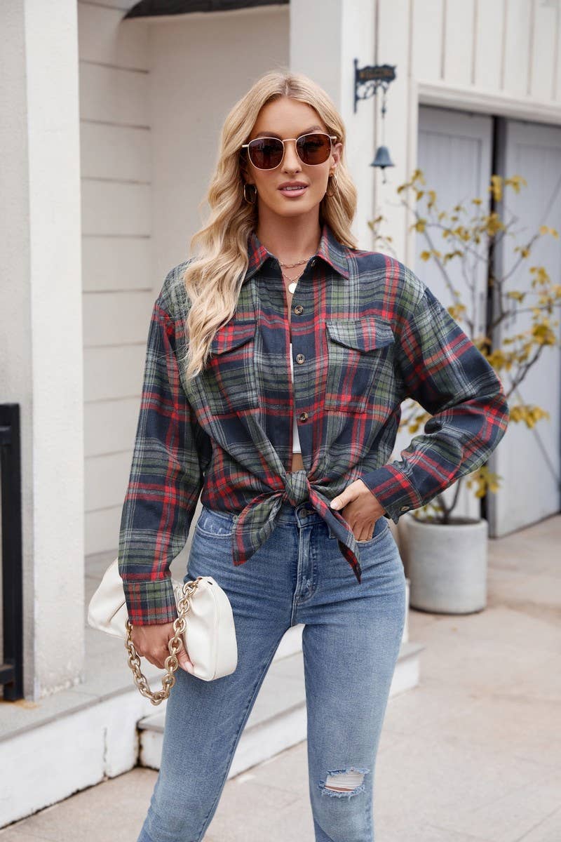 CWTSTL1693_LOOSE PLAID LONG SLEEVE POCKET SHIRT