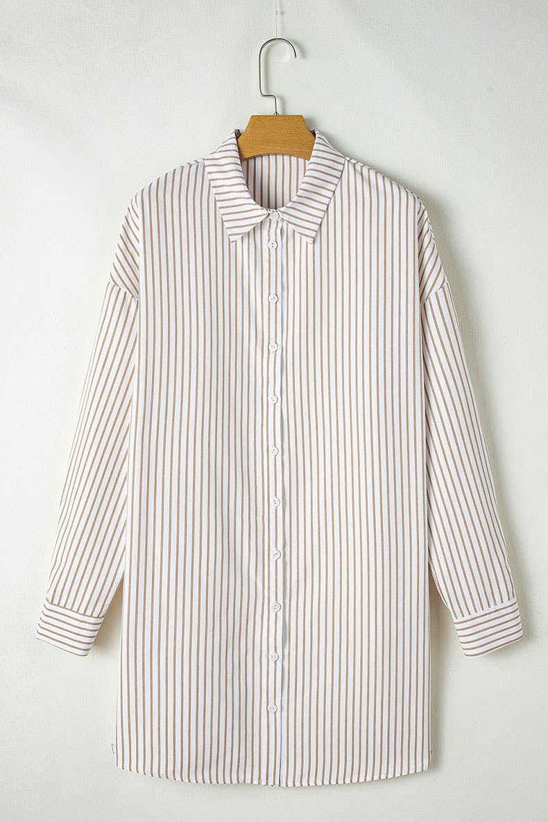 COMMUTER STYLE STRIPE SINGLE-BREASTED SHIRT DRESS
