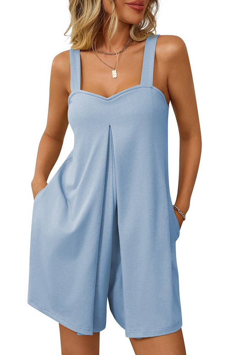 CWSJS1391_SOLID COLOR LOOSE CASUAL SUSPENDER JUMPSUIT