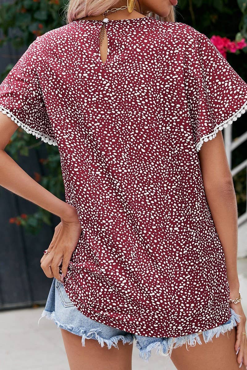 CWTBLS0356_Round neck Print Short Sleeve Blouse