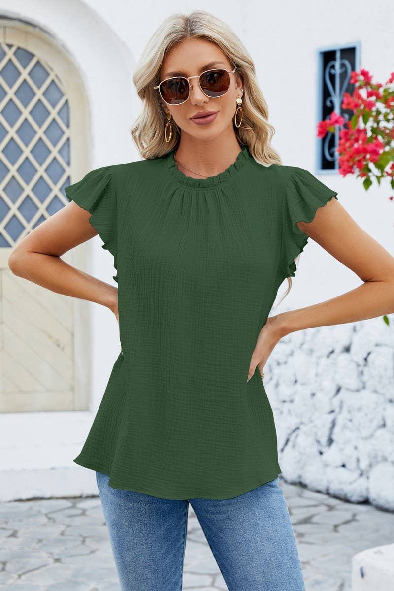 CWTBLS0886_COTTON RUFFLED SHIRT WITH RUFFLED SLEEVE TEXTURE