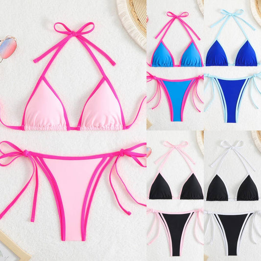 SOLID COLOR BIKINI SET - SEXY TIE SIDE SWIMSUIT_CWMW0915