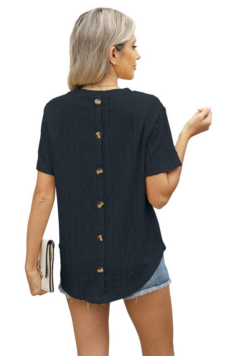 CWTBLS1705_BUTTON-BACK JACQUARD SHORT-SLEEVED TOP