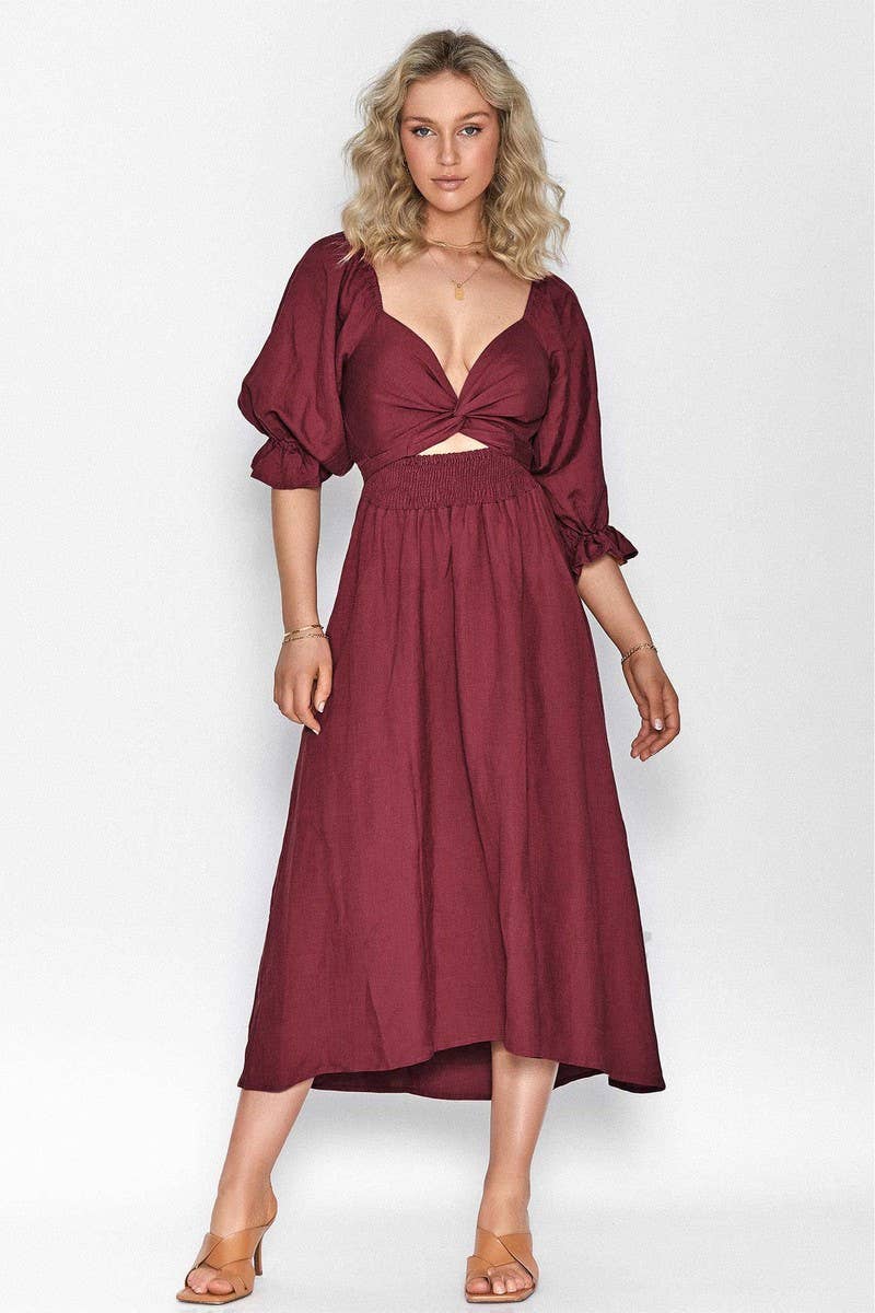 CWDMD5769_V-NECK ELEGANT MID-LENGTH SLEEVES TWO-WAY DRESS