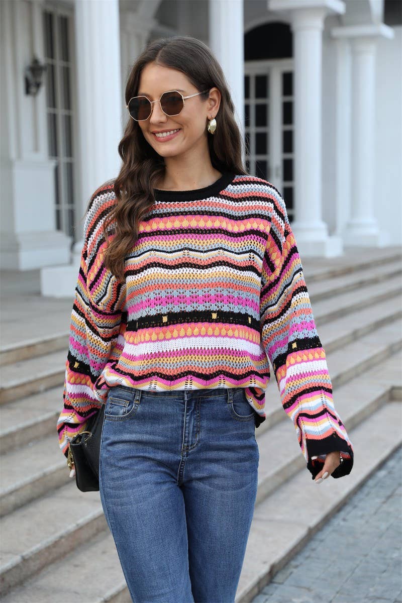 CWOSWL2068_Loose Sexy Crochet Crew neck Hollowed Out Sweater