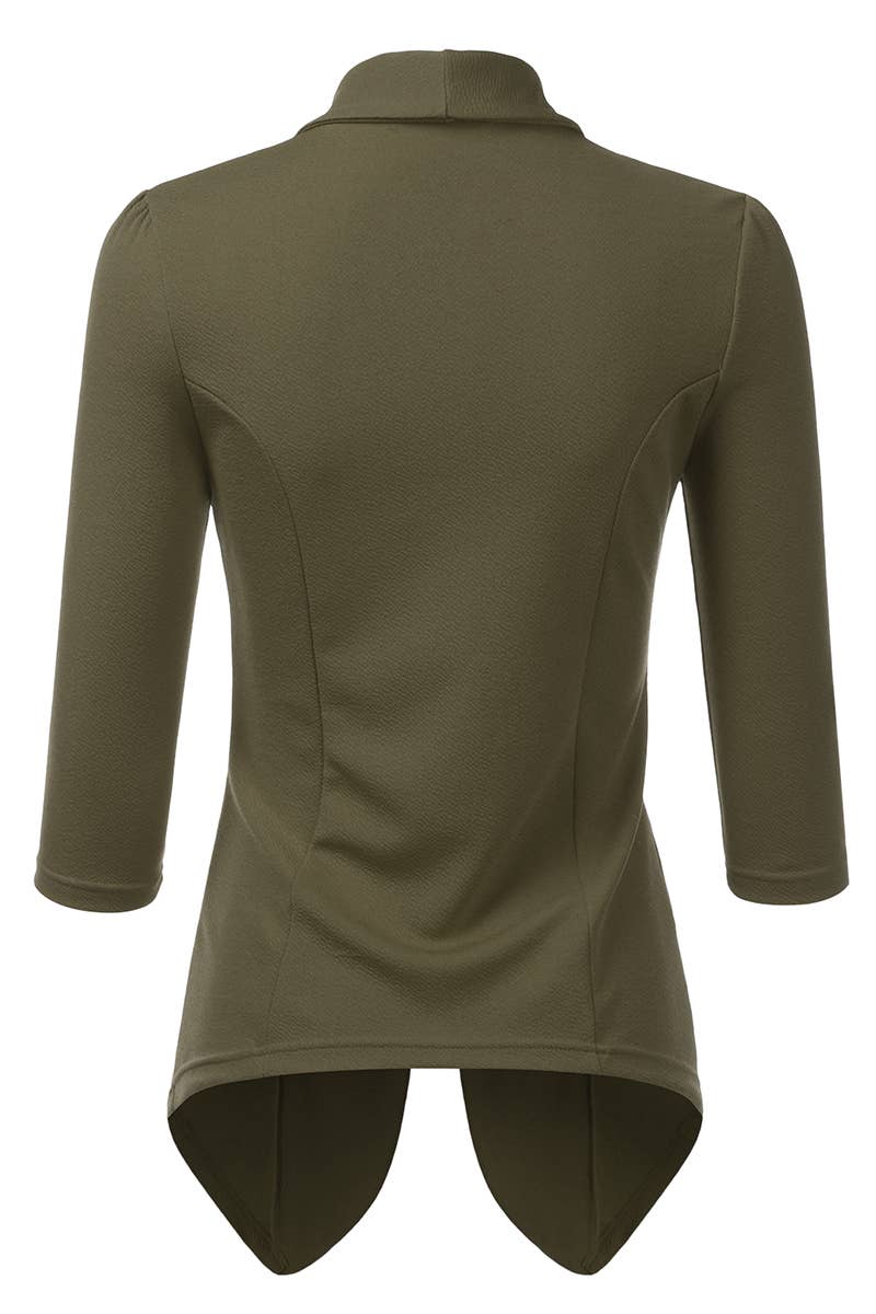 CWOBL089_Casual Work 3/4 Sleeve Open Front Blazer