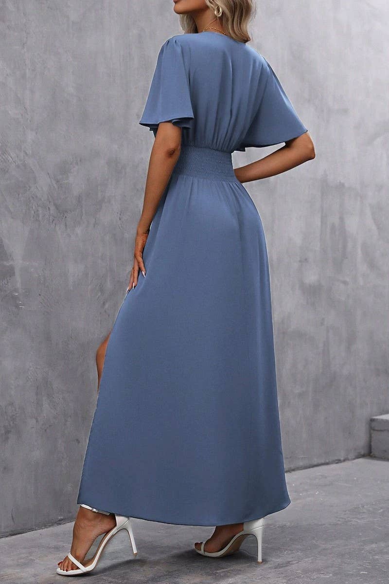 CWDMD4017_DEEP V WAIST LONG DRESS WITH SLITS ON BOTH SIDES