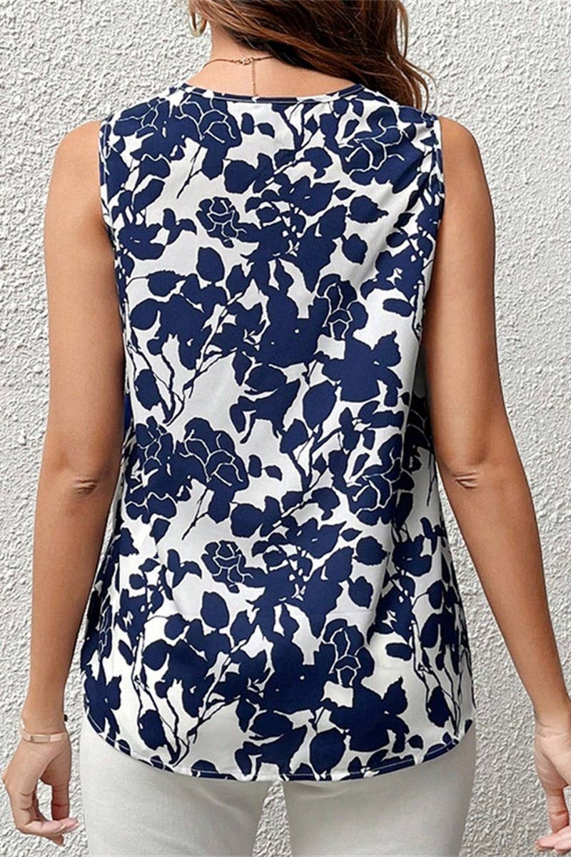 CWTBLSL0535_SLEEVELESS V-NECK PRINTED SHIRT