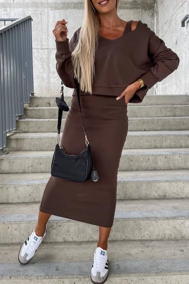 CWSS01314_AUTUMN AND WINTER V-NECK HOODED SWEATSHIRT SUIT