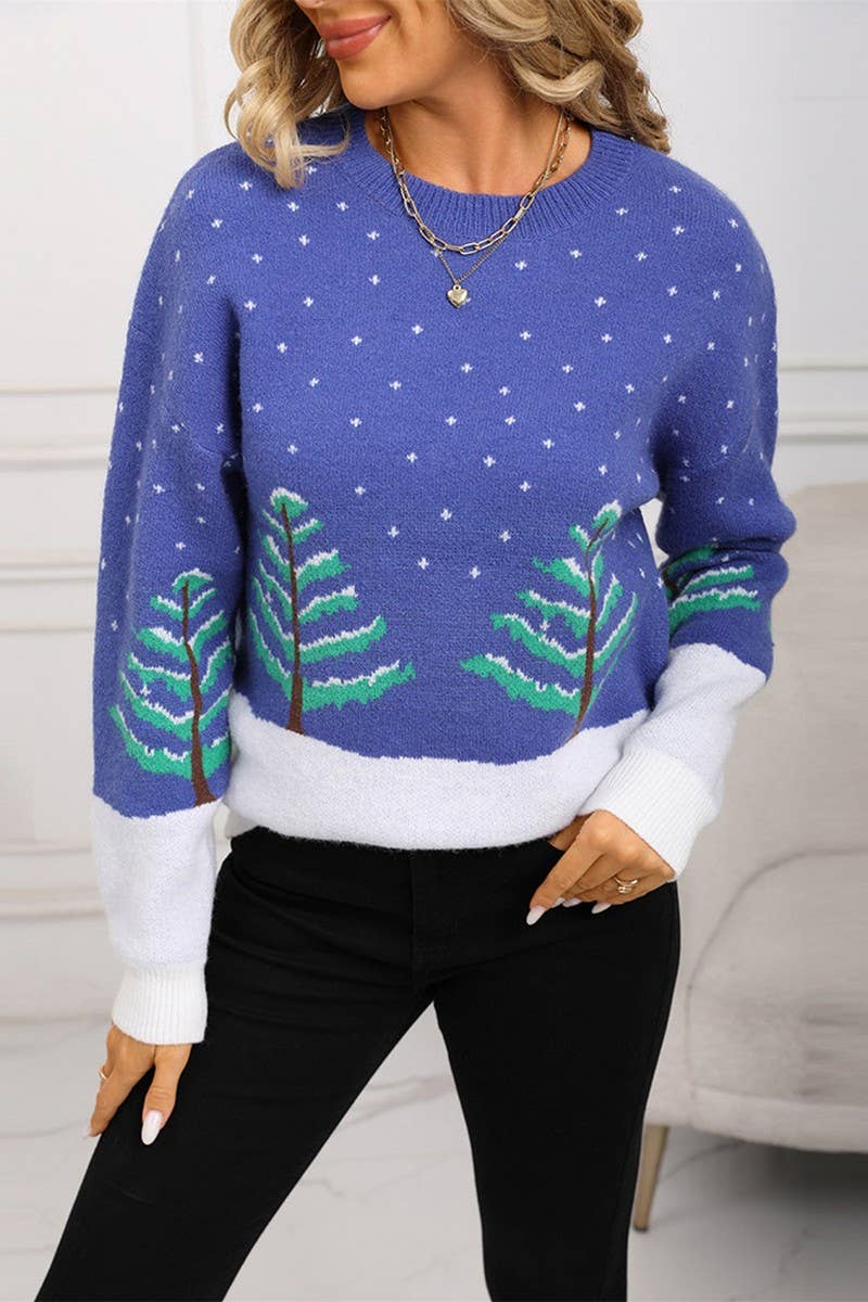 CWOSWL07595_CREW NECK CHRISTMAS TREE KNIT SWEATER