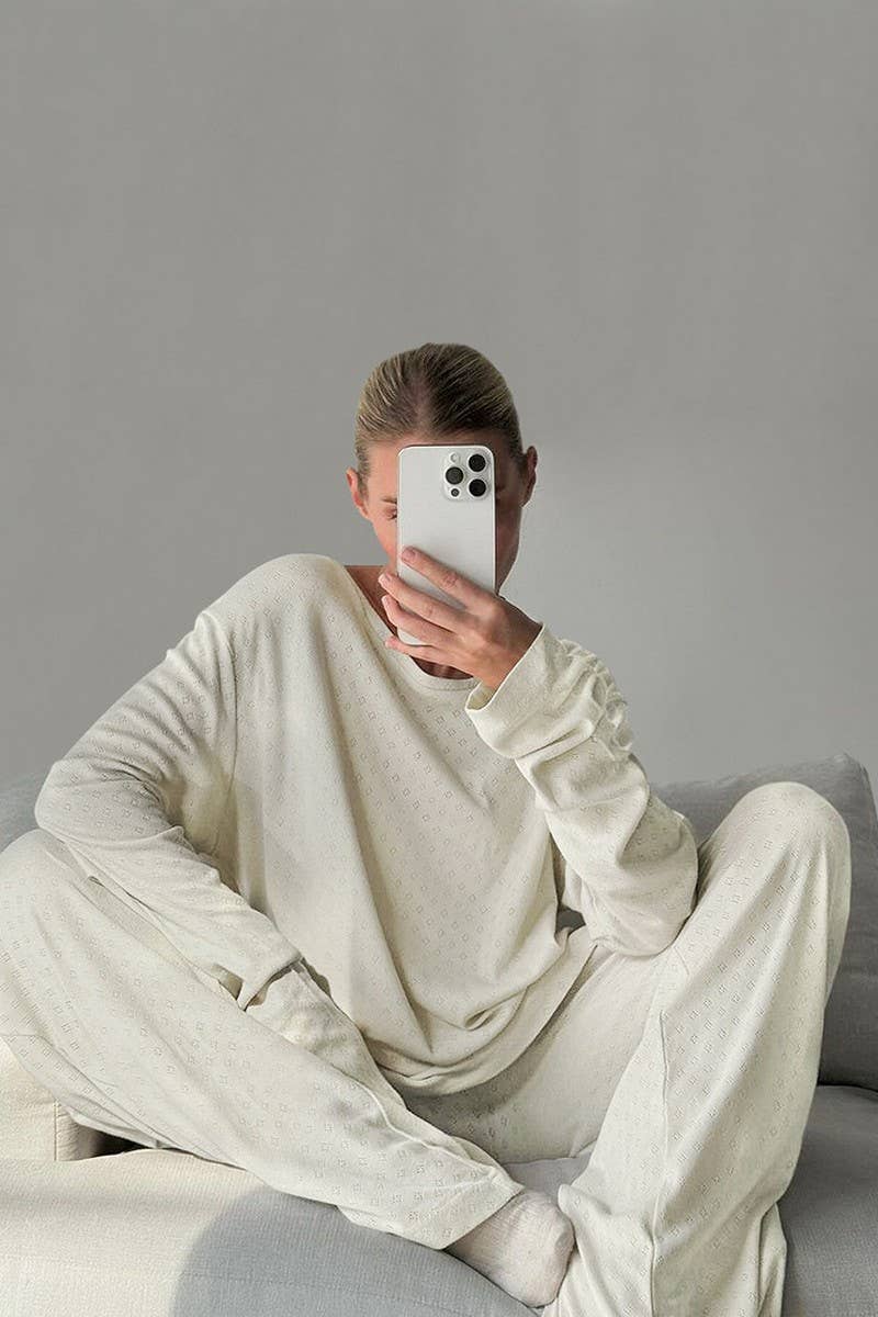 CWSPJ0178_KNITTED JACQUARD PAJAMAS AND HOMEWEAR SET