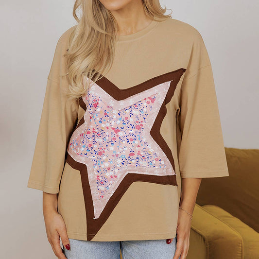 FASHION TREND STAR PRINT LOOSE TURTLENECK HOODIE