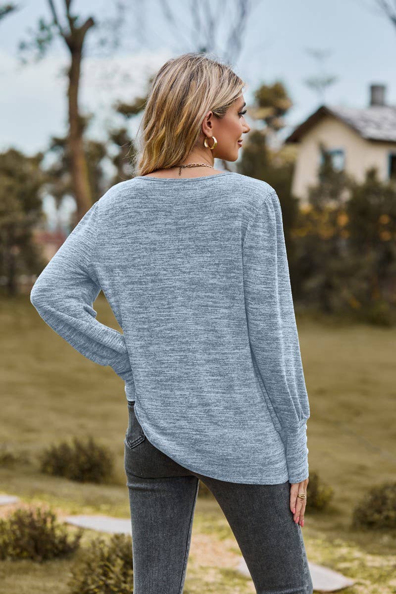 CWTBLL3688_SOLID COLOR ROUND NECK LOOSE CASUAL LONG SLEEVE T