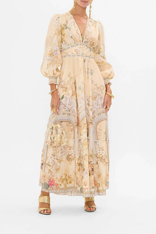 CWDMD5722_SUMMER V-NECK LONG-SLEEVED PUFF SLEEVE DRESS