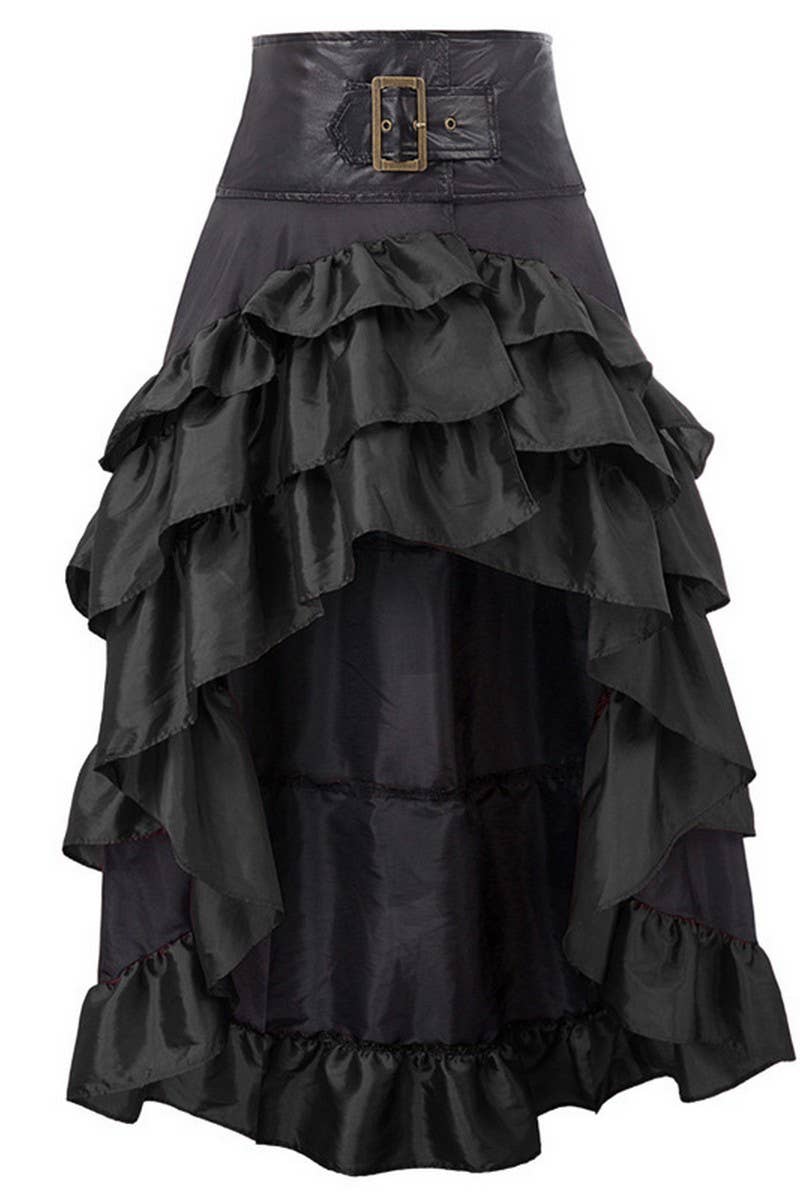 CWBLS00709_IRREGULAR RUFFLED HIGH WAIST PATCHWORK CAKE SKIRT