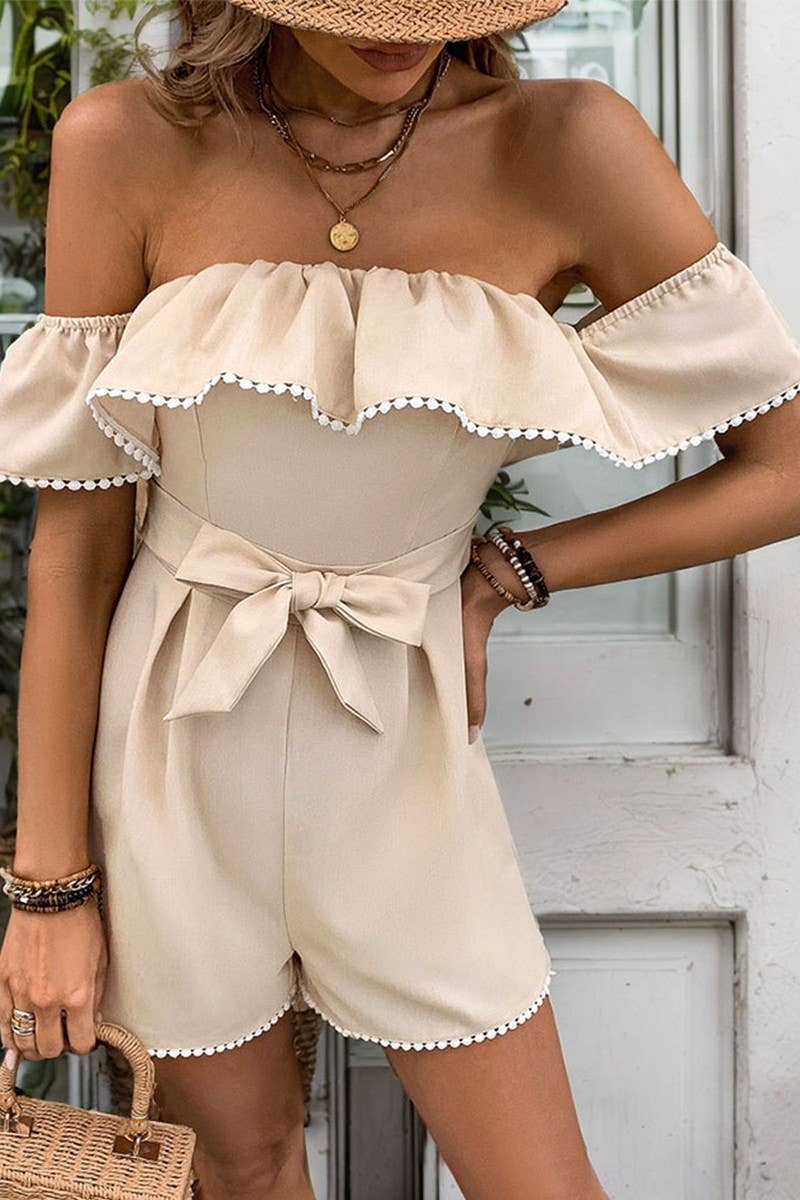 CWSBSSL0095_SUMMER ONE-SHOULDER RUFFLED SOLID COLOR JUMPSUIT