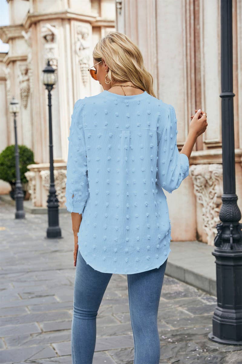 CWTBLL0802_FUR BALL CASUAL CHIFFON MID SLEEVE TOP