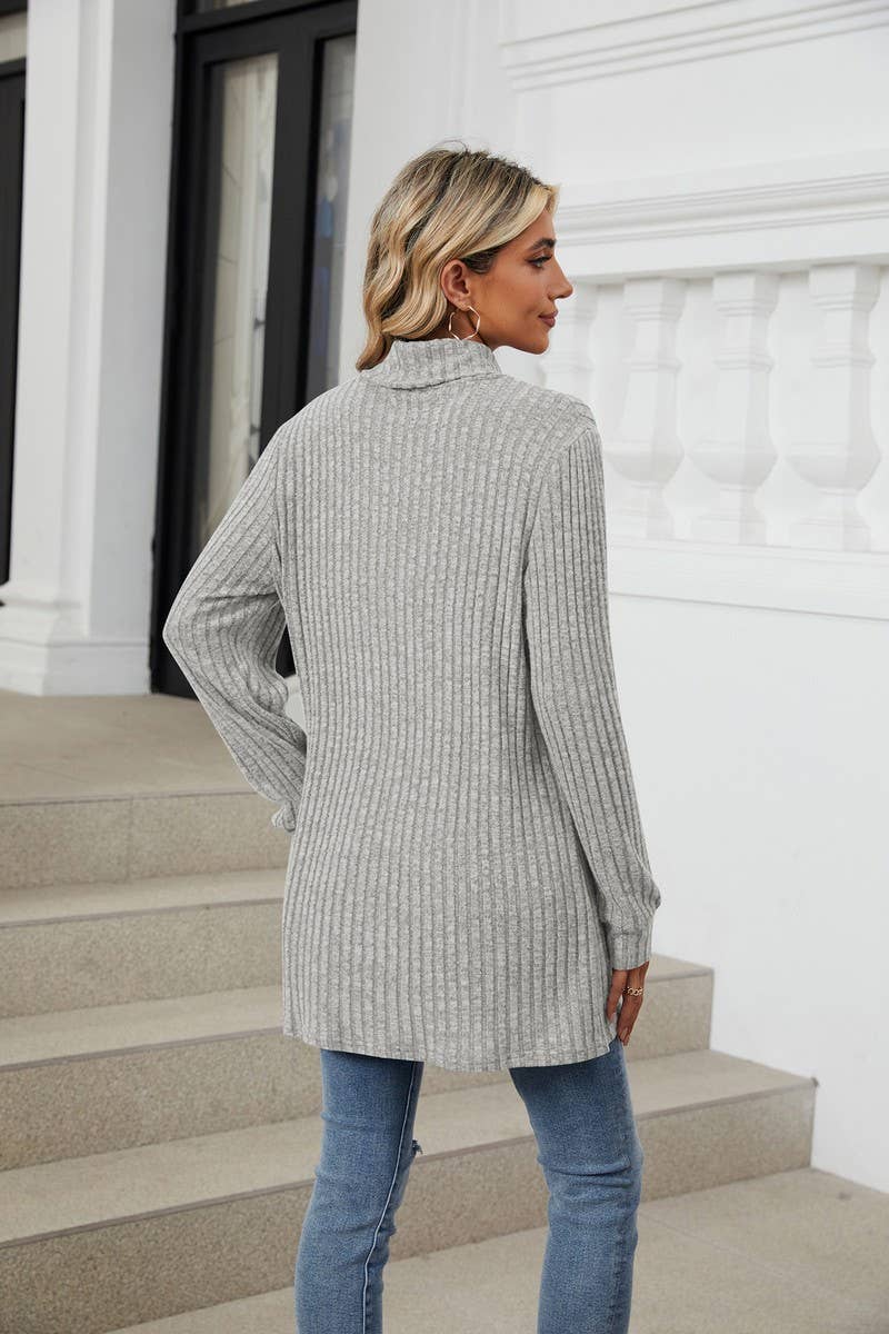 CWTBLL1856_HIGH NECK BRUSHED SOLID LONG SLEEVE POCKET TOP