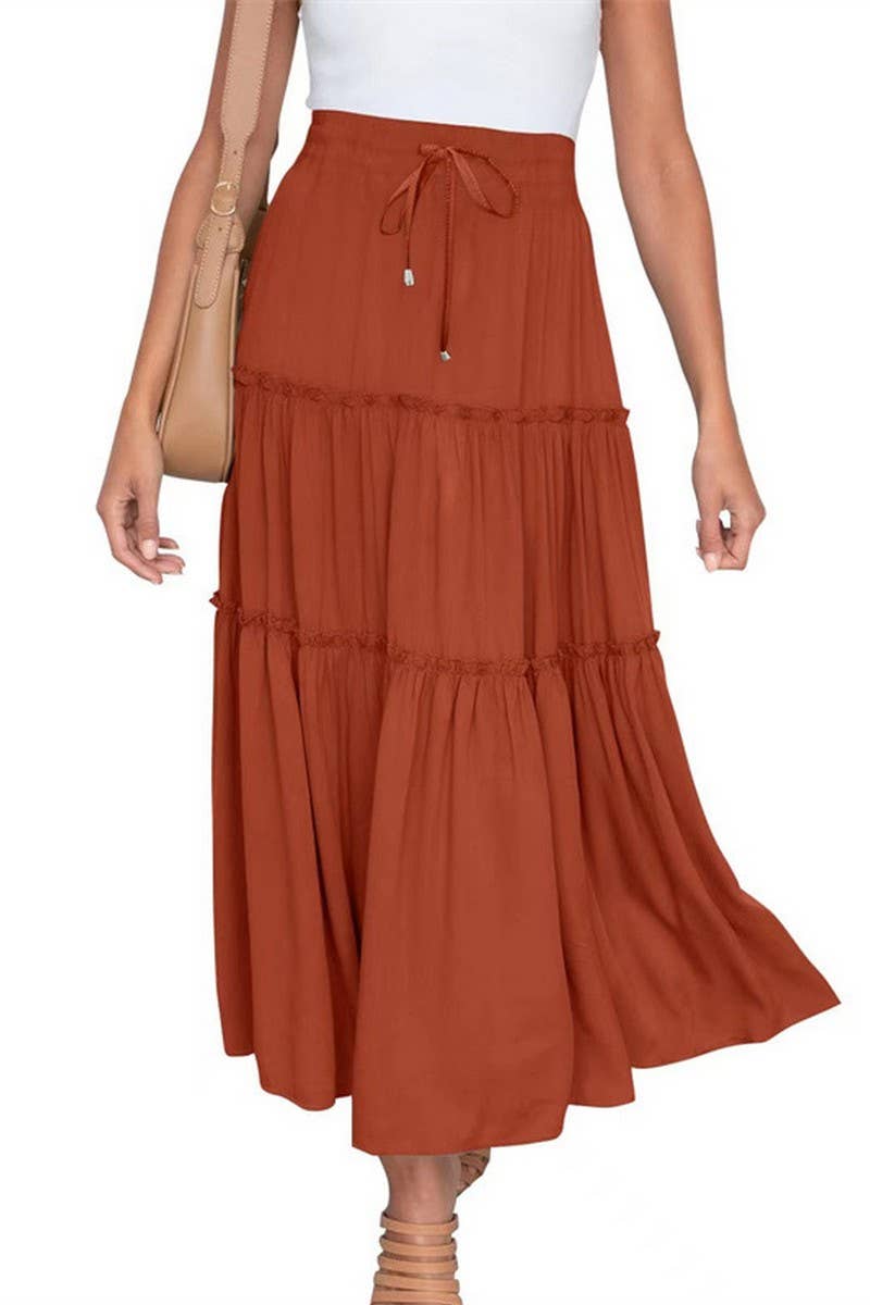 CWBLS0557_CASUAL SOLID PATCHWORK ELASTIC WAIST MAXI SKIRT