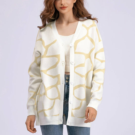 AUTUMN/WINTER JACQUARD KNIT V-NECK LONG COAT