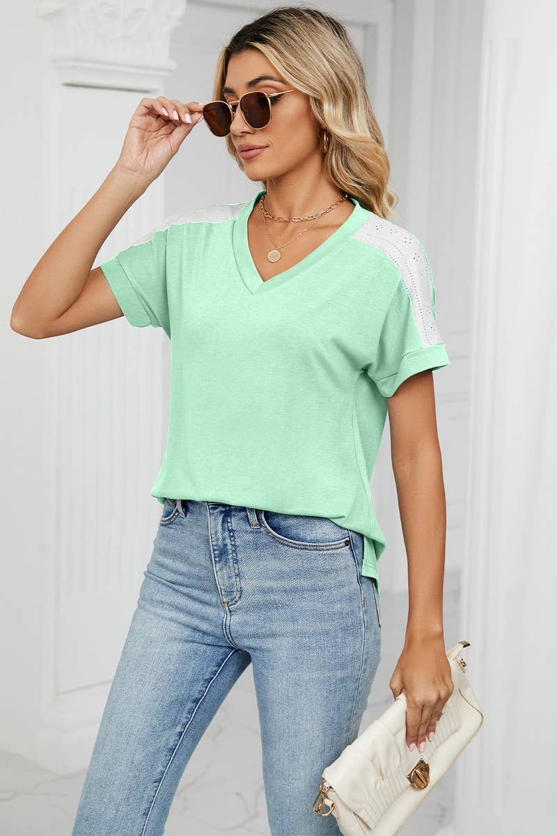CWTTS0757_V-Neck Shirt Sleeve Top