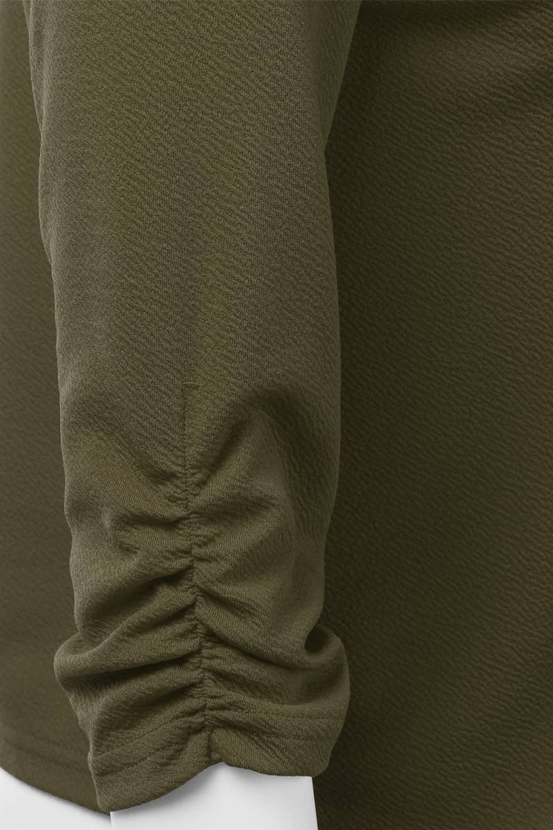 CWOBL091_Casual Work Ruched 3/4 Slv Open Front Blazer Jacket