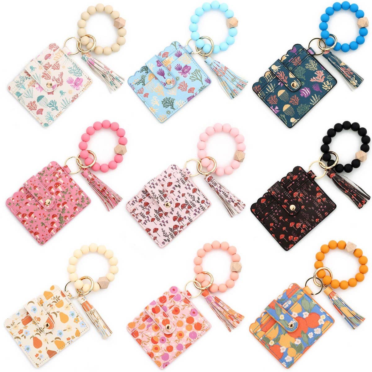 Ocean Print Fruit Card Wallet with Bead Keychain_CUAB00440