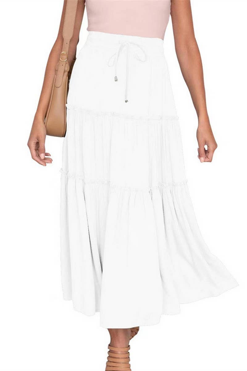 CWBLS0557_CASUAL SOLID PATCHWORK ELASTIC WAIST MAXI SKIRT