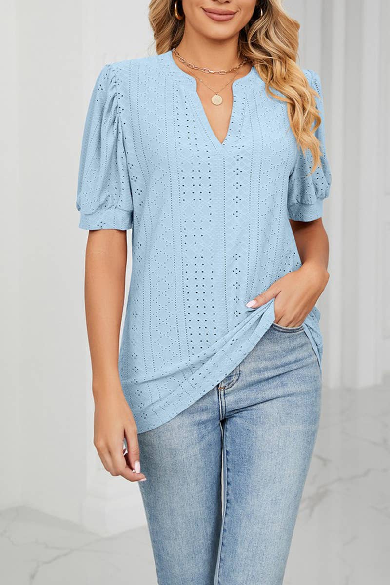 CWTTS1354_SUMMER CASUAL V-NECK SOLID COLOR LOOSE T-SHIRT