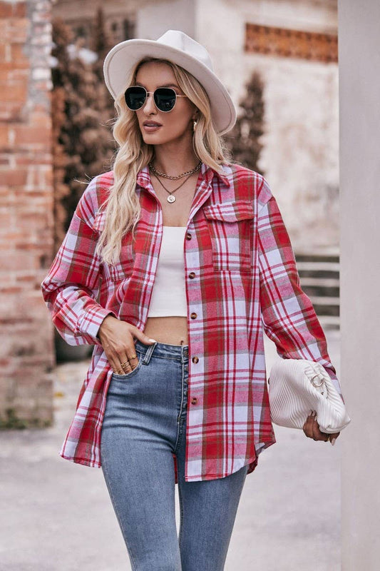 CWTSTL1691_OVERSIZE LOOSE LONG SLEEVE PLAID SHIRT