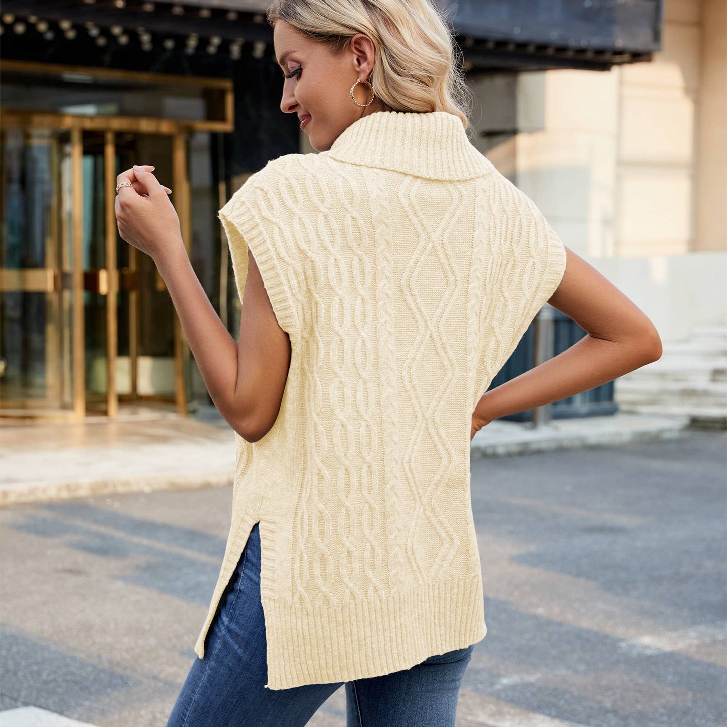 CASUAL TURTLENECK SOLID COLOR TREND WAISTCOAT