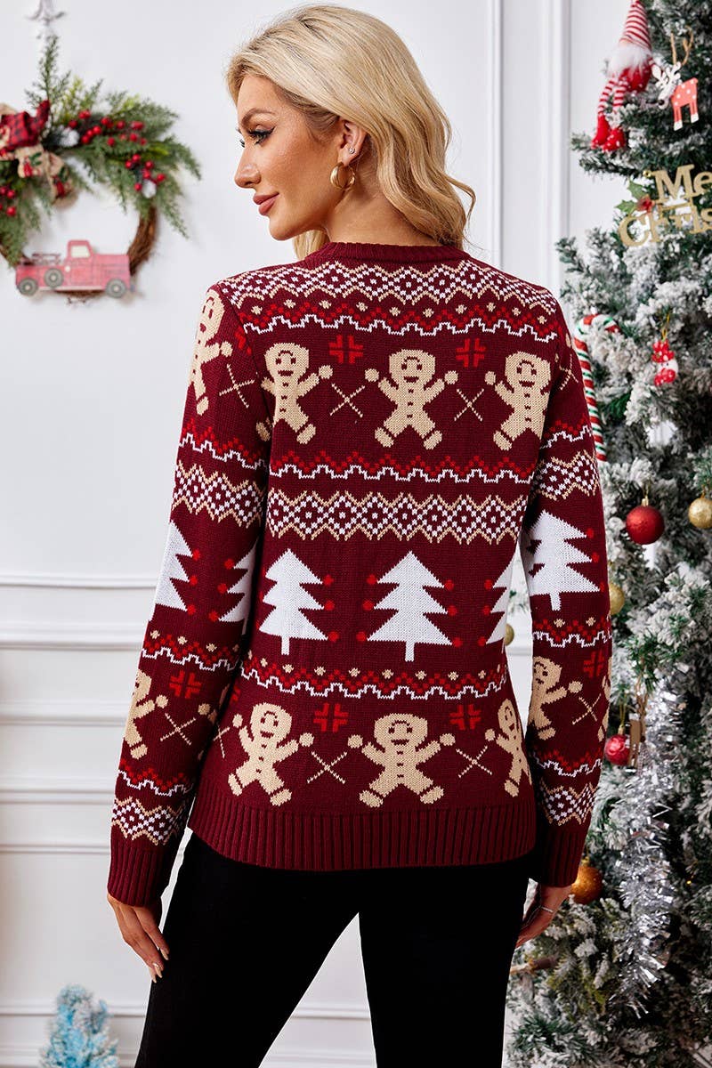 CWOSWL2490_GINGERBREAD MAN JACQUARD CASUAL CHRISTMAS SWEATER