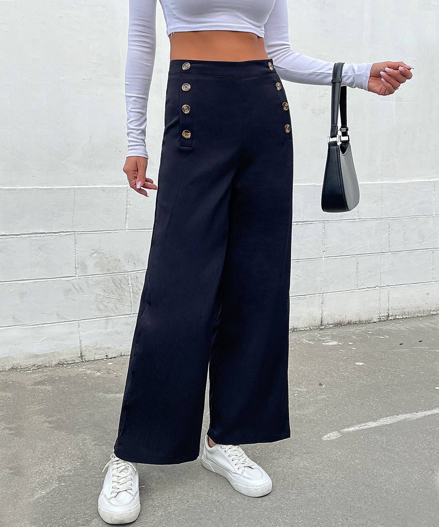 BUTTON-UP COMMUTER STYLE WIDE-LEG PANTS