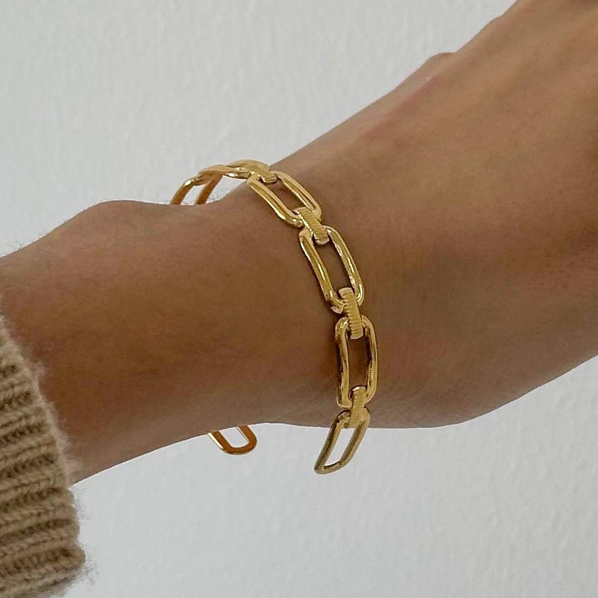 Classic 18K Gold Steel Open Split Cuff Bracelet