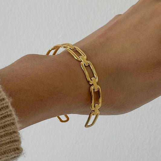 Classic 18K Gold Steel Open Split Cuff Bracelet