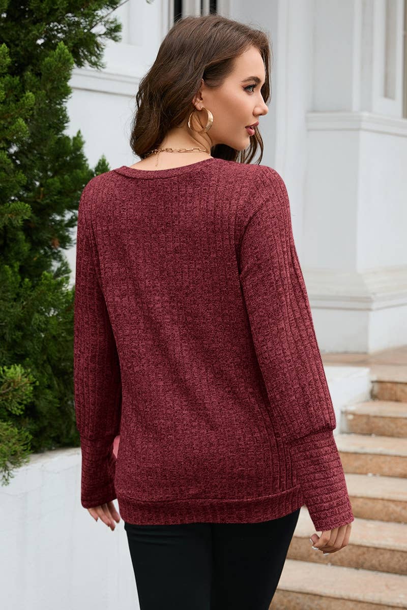 CWOSWL6358_STYLISH SLIM V-NECK LONG SLEEVE SWEATER