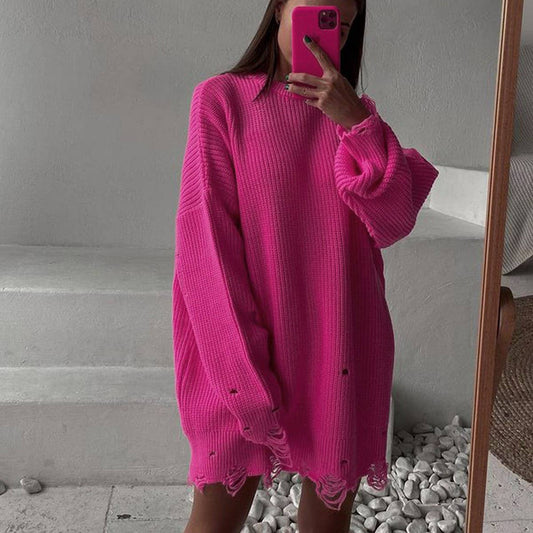Women's Loose Fit Distressed Knit Sweater