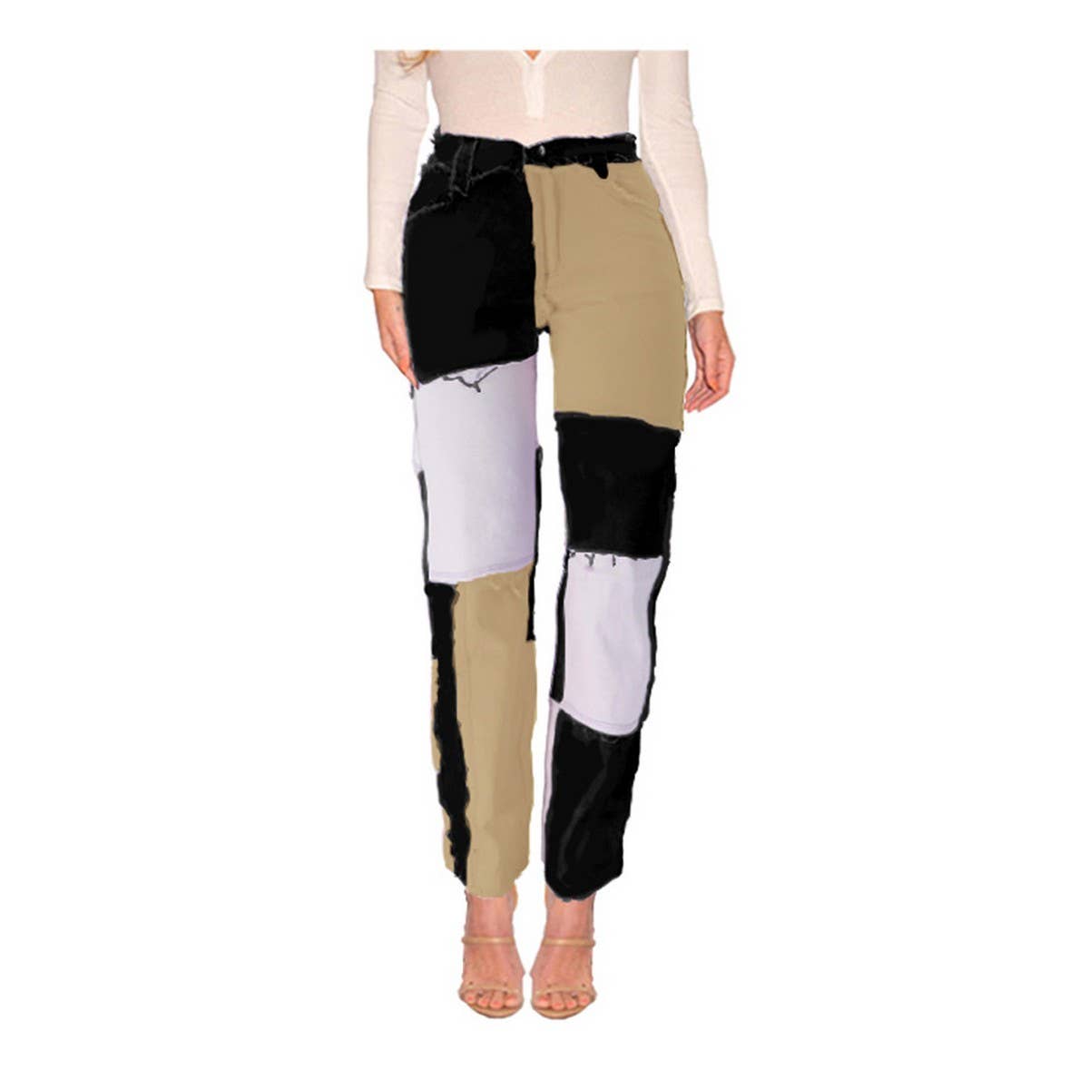 WOMENS DENIM PATCHWORK JEANS_CWJP0165