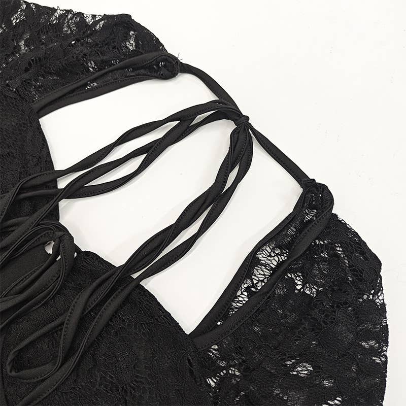 A slim high-slit lace patchwork fashion dress