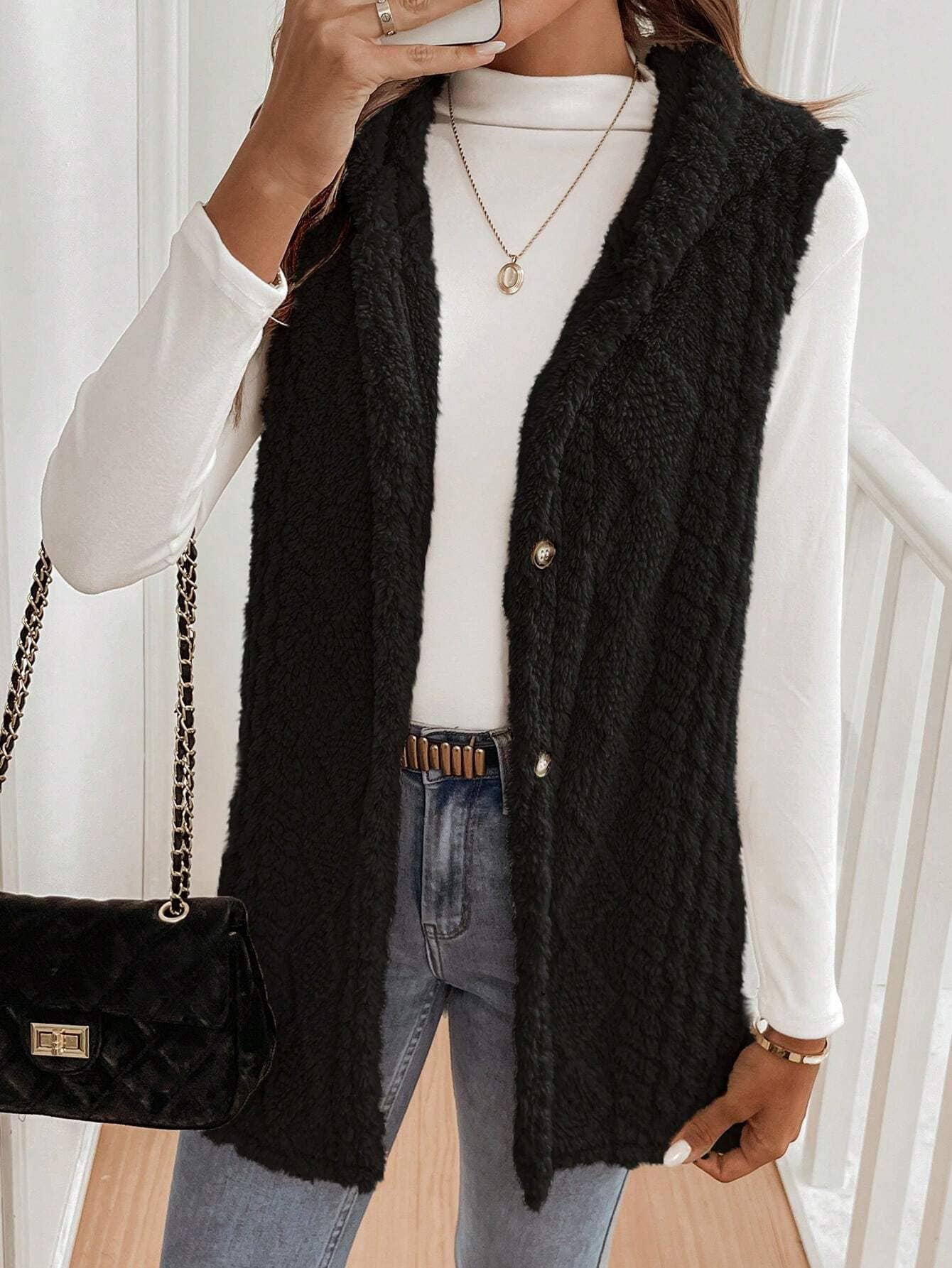 Double-sided plush casual hooded cardigan