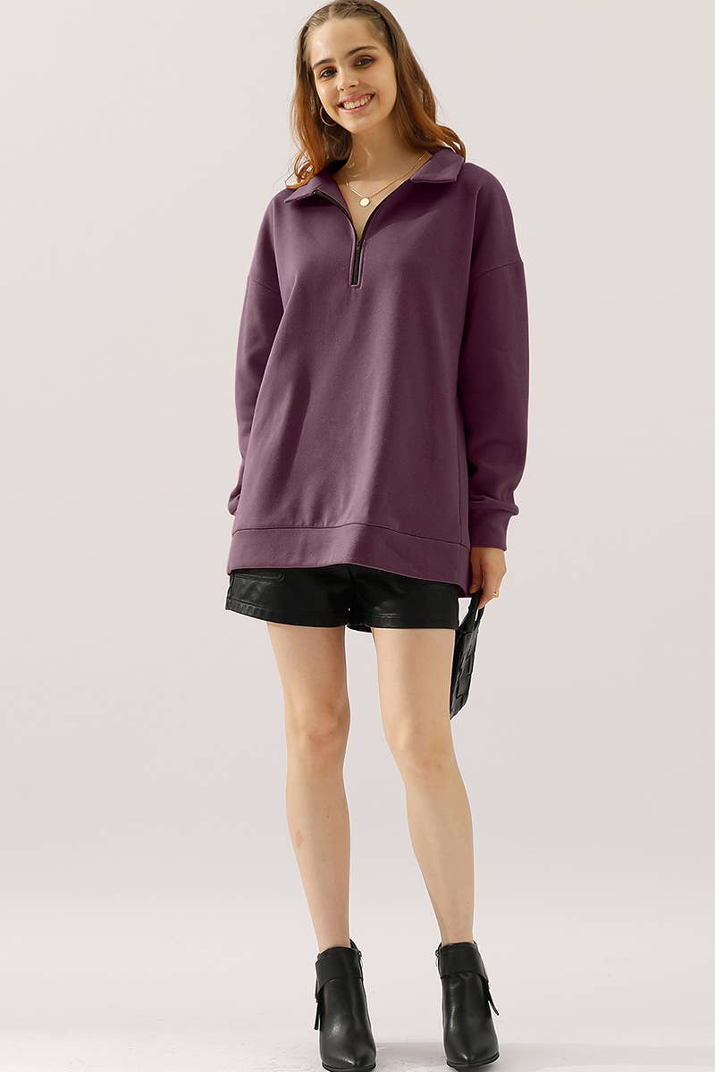 CWOHOL431_Zip Neck Lightweight Pullover Sweatshirt