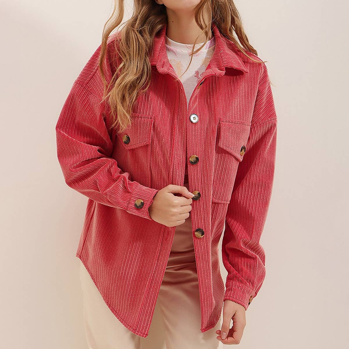 CORDUROY POCKET LONG SLEEVE IRREGULAR CARDIGAN