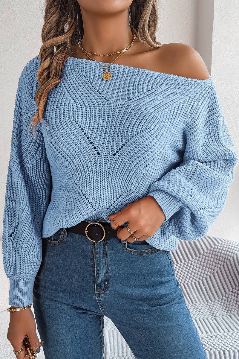 CWOSWL6365_OFF-THE-SHOULDER LONG-SLEEVED CUT-OUT SWEATER