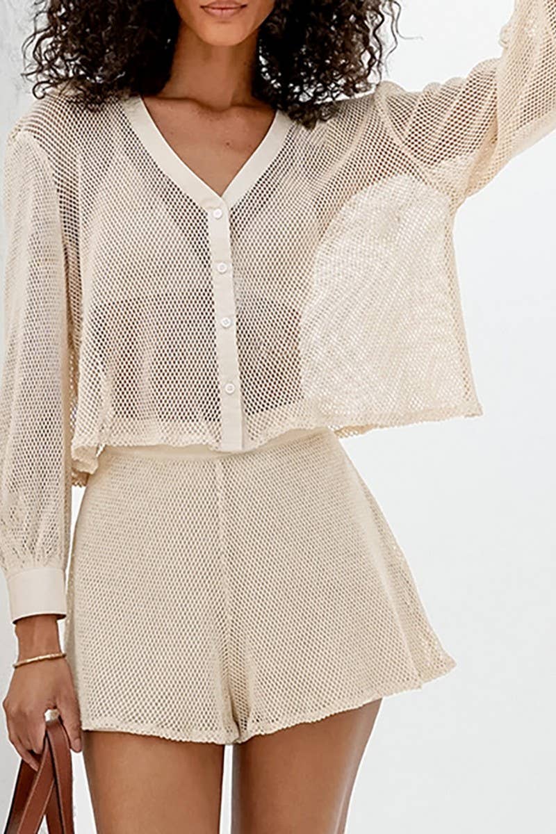 CWSTB346_PURE COTTON SEE-THROUGH LONG-SLEEVED SHORTS SUIT