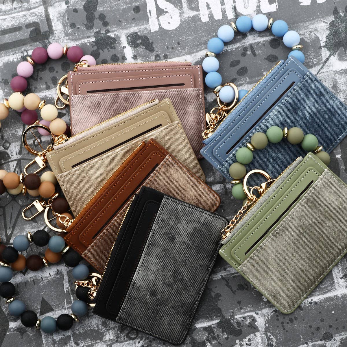 Chic PU Wallet with Silicone Bead BraceletCard Case_CWAB4954