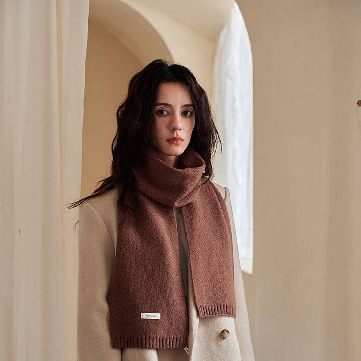 Basic 100% Wool Solid Knit Scarf Soft Warm Unisex_CWASC2288