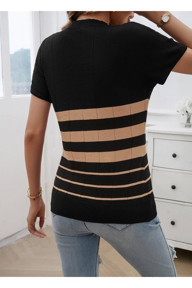 CWTTSL0265_Elegant Crew Neck Short Sleeve Knit Top