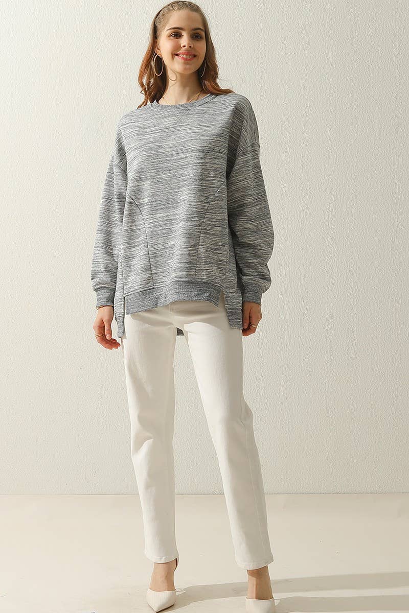 CWTTL905_LONG SLEEVE ROUND NECK CUT HEM SWEATSHIRT